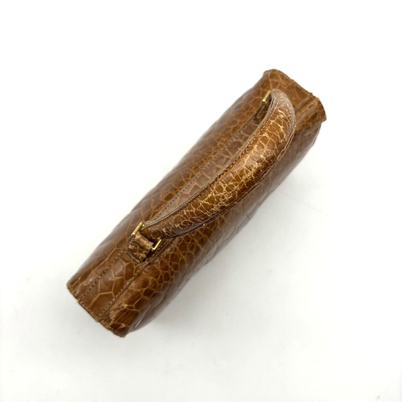 1960s Petit Honey Croc Embossed Patent Leather Top Handle Clutch Made in Italy - Picture 14 of 16